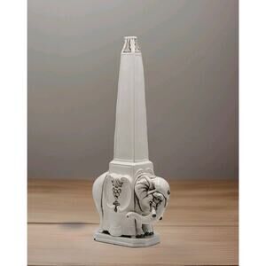 Ethan Allen Italian Ceramic Elephant Obelisk Statue 23" Ivory Decor Sculpture